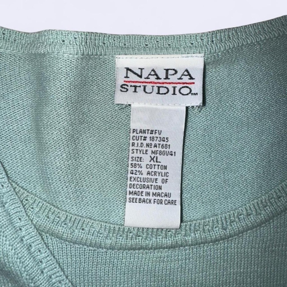 Napa Studio Mint Green Floral Embroidered Cardigan Sweater - Picture 3 of 5
